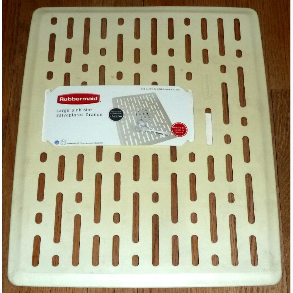 Rubbermaid Microban Sink Mat Lg BISQUE 12.8x 15.9x .36 Glass Protector